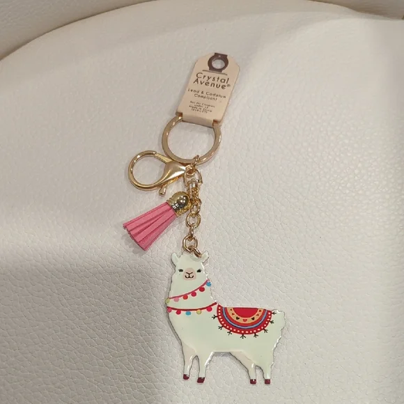 Crystal Avenue Llama Keychain with Pink Tassel - Picture 1 of 3